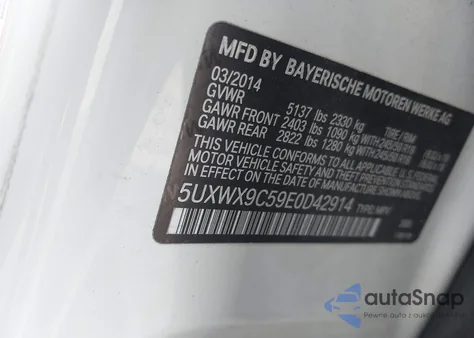 2014 BMW X3 xDrive28I из США, поврежденный, VIN 5UXWX9C59E0D42914